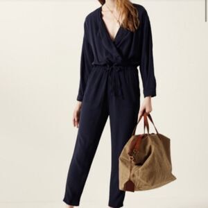 Madewell Navy Wrap-Front Long-Sleeve Jumpsuit